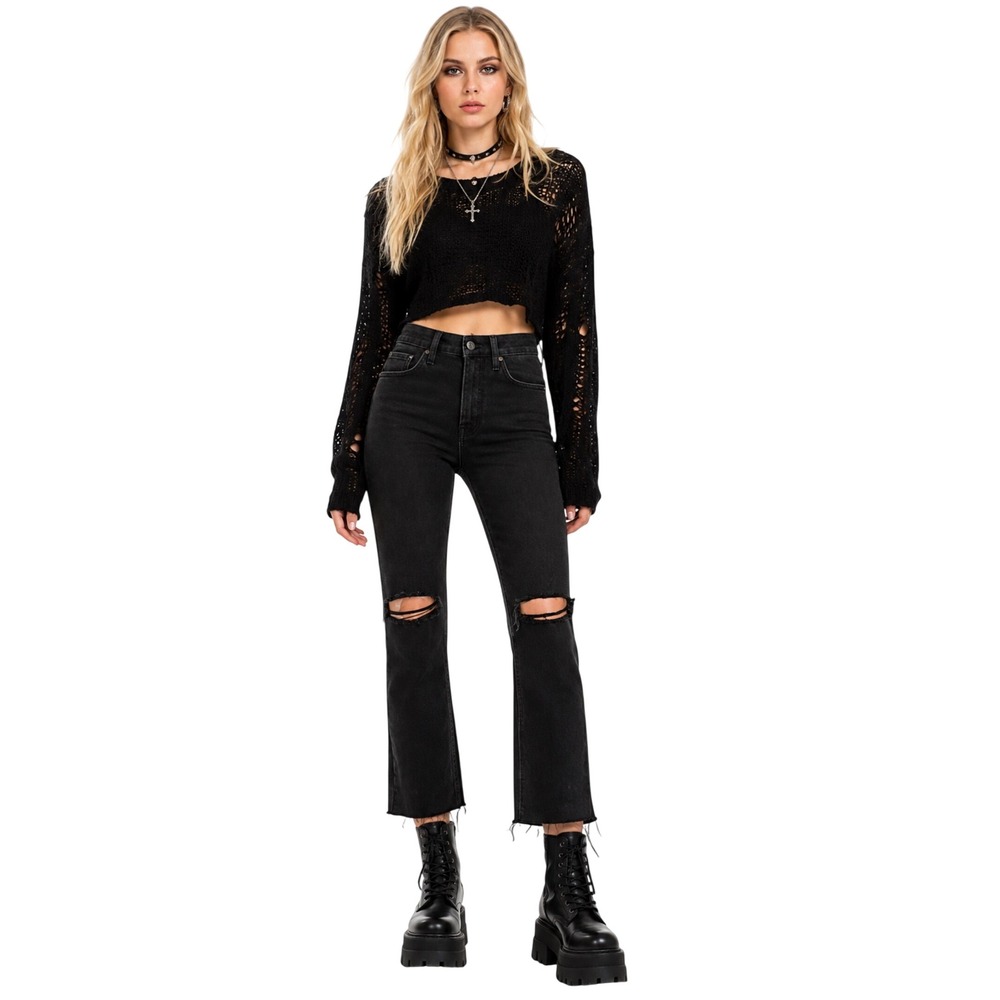 Lola Jeans Denver High Rise Distressed Straight Leg Black Jeans Size 38/20-22W